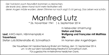 Traueranzeige von Manfred Lutz von Pegnitz-Zeitung